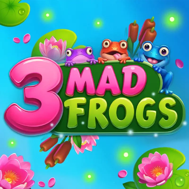 Обложка слота 3 Mad Frogs с тремя лягушками у лотоса